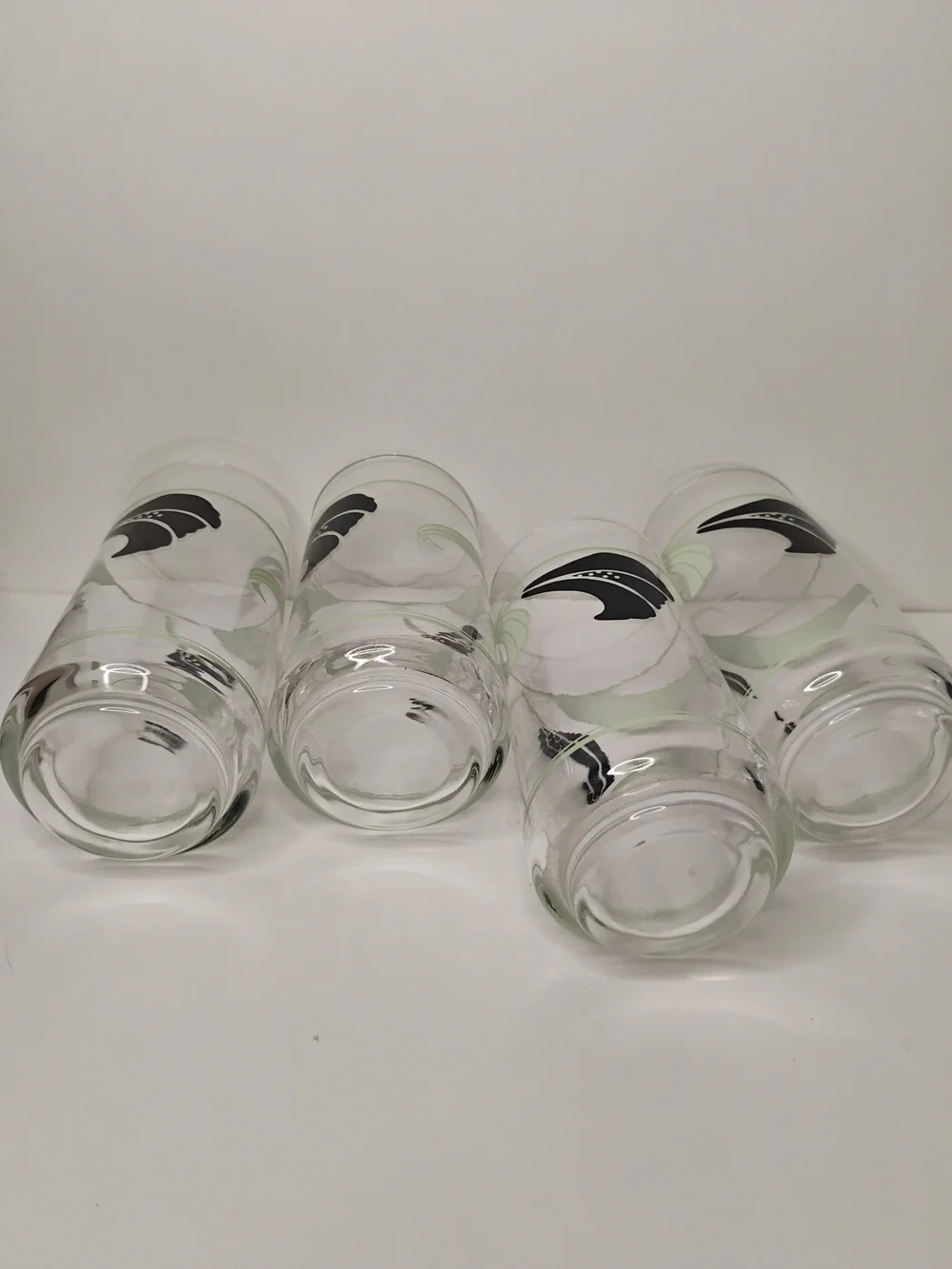 Set of 4 Floral Pattern Tall Drinking Glasses in Light Green and Black